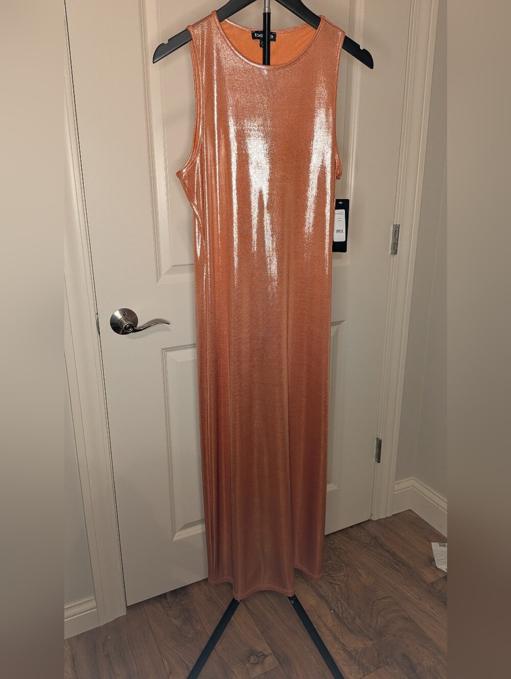 bebe Shimmery Peach Sleeveless Maxi Dress